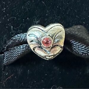 Sterling Silver Heart Charm Bead with Pink Stone – Fits Pandora Bracelets
